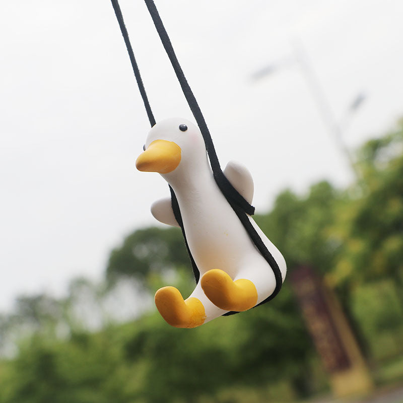 Cute Anime Car Accessorie Swing Duck Pendant Auto Rearview Mirror Ornaments Birthday Gift Auto Decoraction Car Fragrance